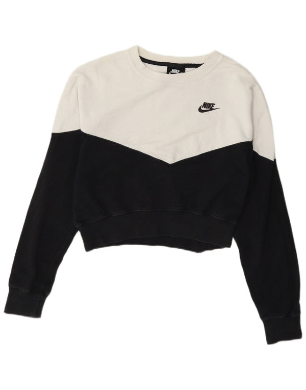 Damska bluza dresowa Nike, UK 10, mała, biała, z blokami kolorów, bawełniana