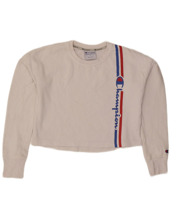 Damska bluza Champion Oversize Crop Graphic Jumper UK 10 Small White