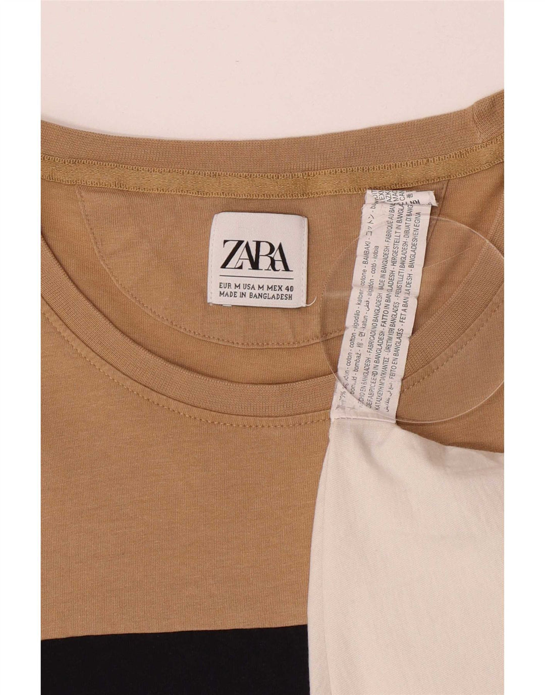 T-shirt męski Zara Top z bawełny w kolorze średniego beżu