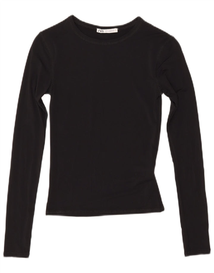 Damski krótki top Zara z długim rękawem, UK 8, mały, czarny poliamid