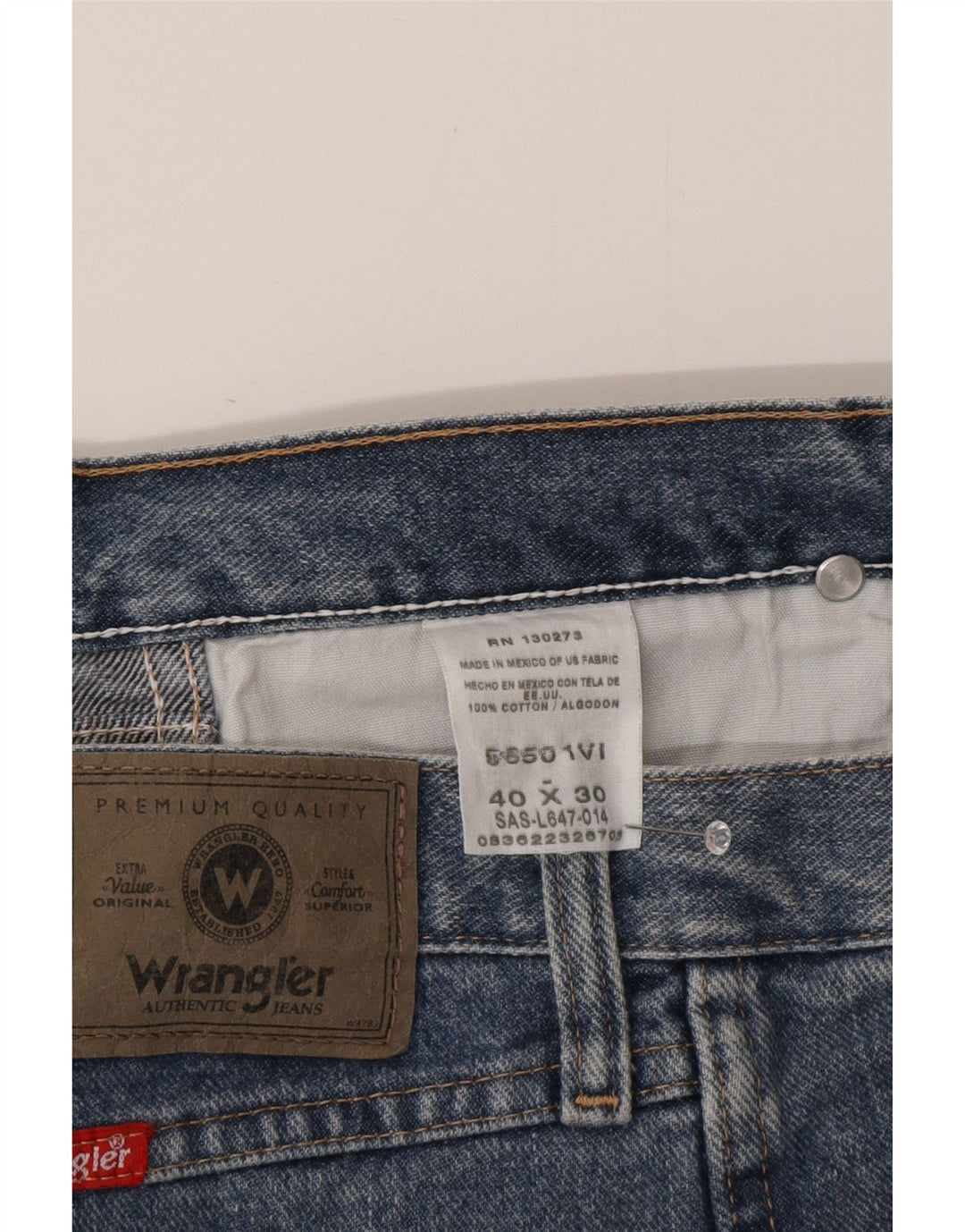 Wrangler Męskie Proste Dżinsy W40 L30 Niebieskie Bawełniane