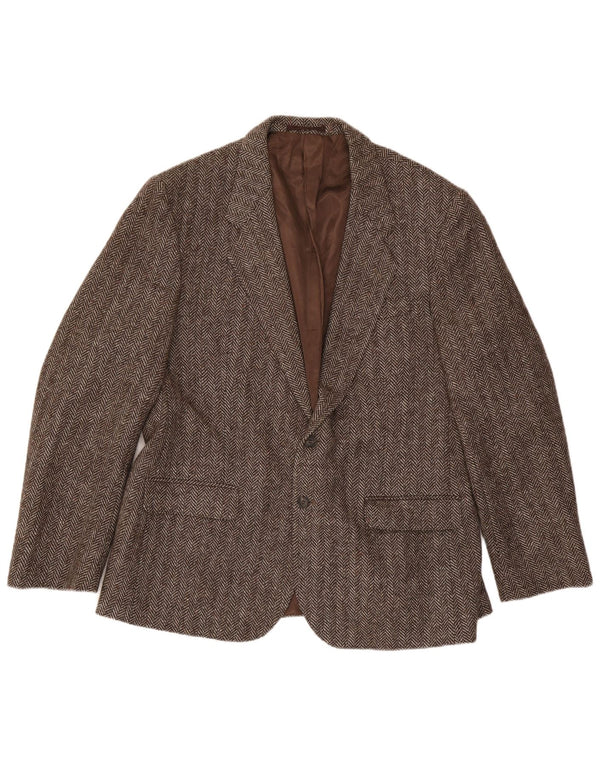 Męska marynarka zapinana na 2 guziki Four Seasons UK 48 4XL Brązowa wełna w jodełkę