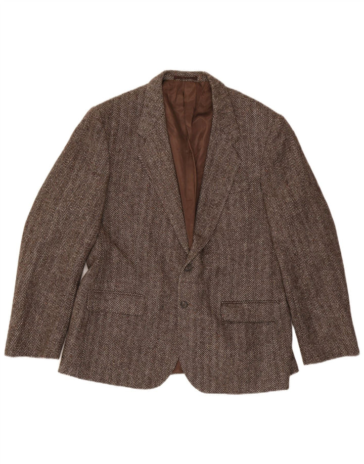 Męska marynarka zapinana na 2 guziki Four Seasons UK 48 4XL Brązowa wełna w jodełkę