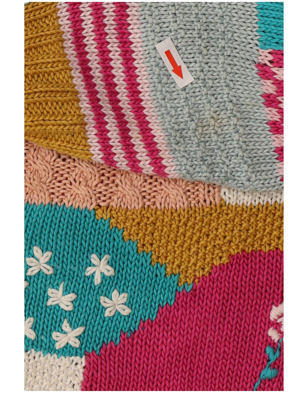 Sweter damski w stylu vintage, UK 14, duży, wielobarwny patchwork
