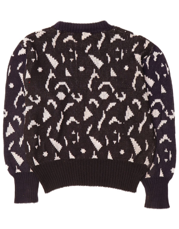 Sweter damski w stylu vintage z golfem UK 16, duży, granatowy, geometryczny