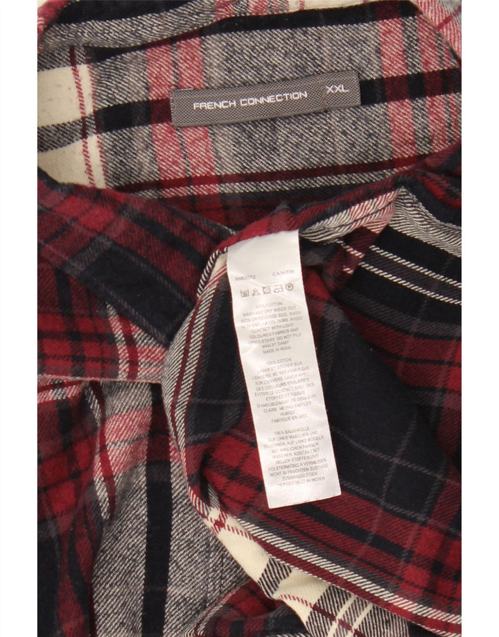 Męska koszula flanelowa French Connection 2XL, bawełniana w bordową kratkę