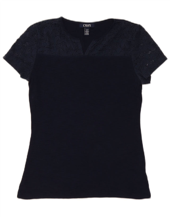 Bluzka damska Chaps Top UK 10, mała, granatowa, z bawełny w kwiaty