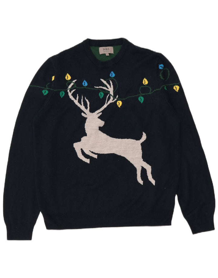 Marks & Spencer Męski sweter z wycięciem pod szyją, duży, granatowy