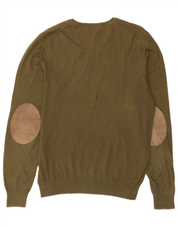 Męski sweter Massimo Dutti z dekoltem w kształcie litery V, średniej wielkości bawełna khaki