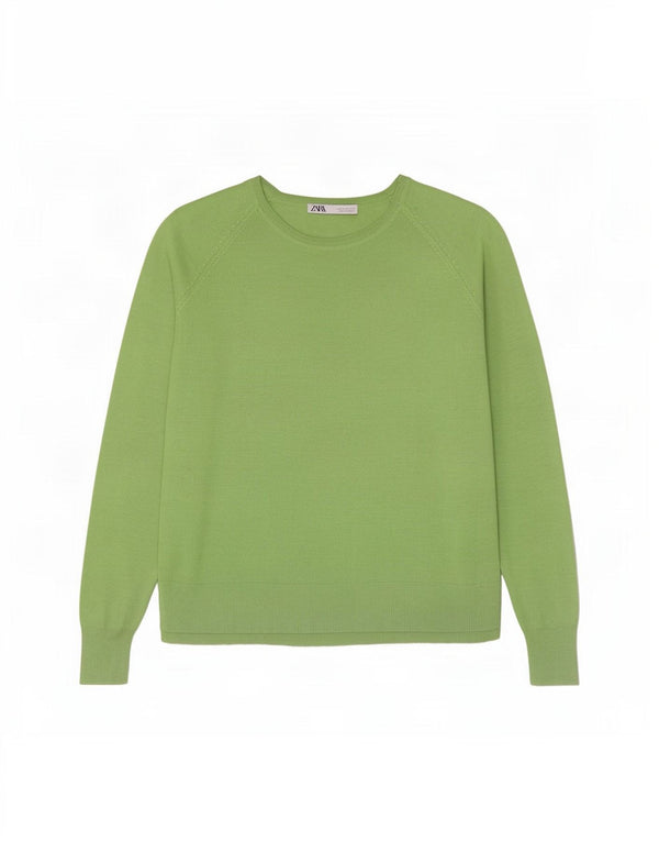 Damski sweter oversize Zara z dekoltem w łódkę UK 14 Średni zielony wiskoza