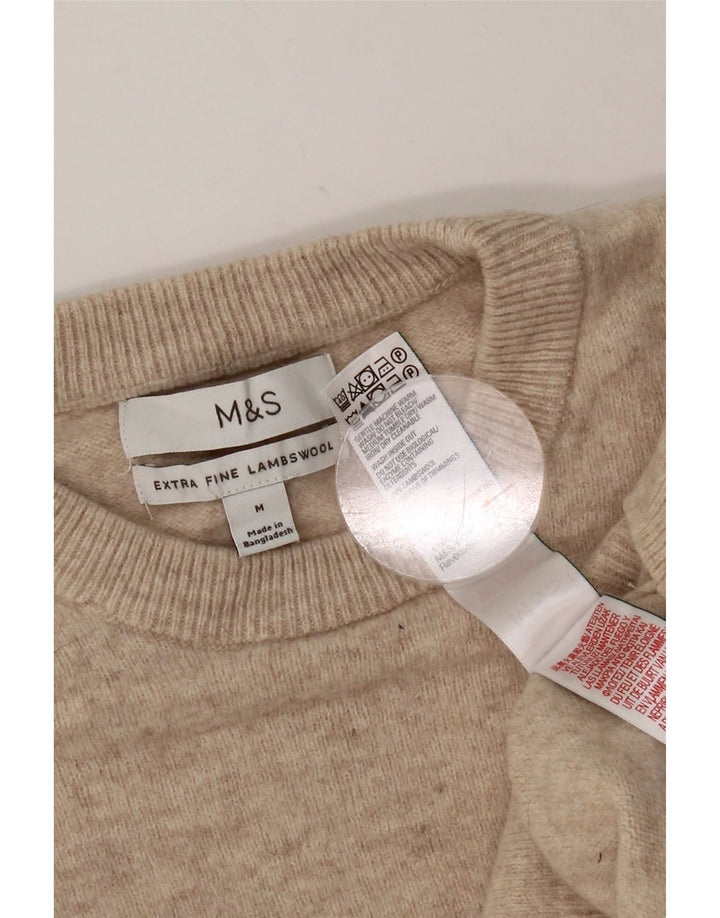 Marks & Spencer Męski sweter z okrągłym dekoltem, średnio beżowy, z owczej wełny