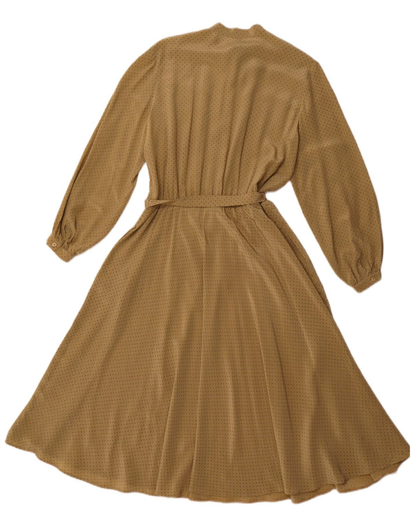 VINTAGE Damska sukienka maxi z długim rękawem, wiązana z przodu, EU 44 XL, brązowa w cętki