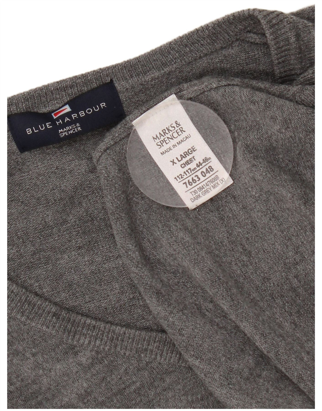 Marks & Spencer Męski sweter z dekoltem w kształcie litery V, XL, szary, akrylowy