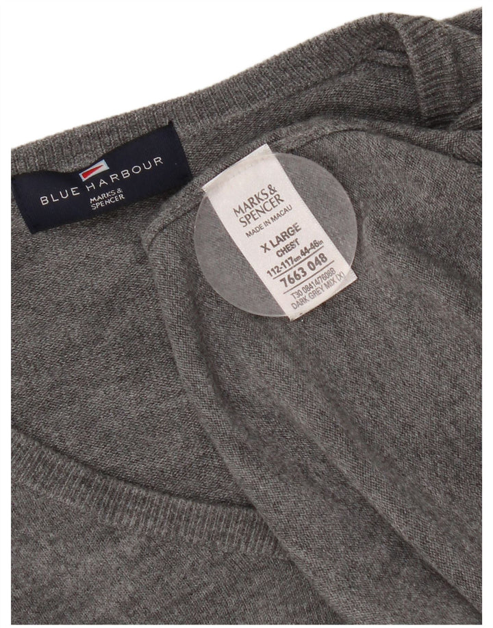 Marks & Spencer Męski sweter z dekoltem w kształcie litery V, XL, szary, akrylowy