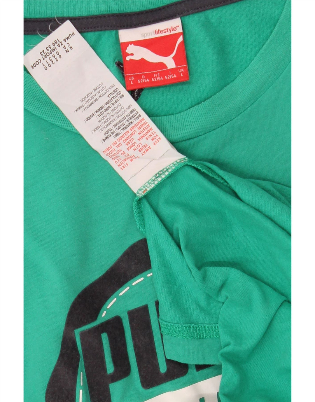 PUMA Mens Graphic T-Shirt Top Large Green Cotton