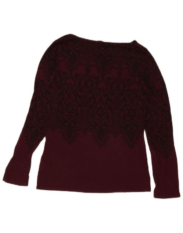 Damski top Oasis z długim rękawem, UK 12, średni burgund, wiskoza Paisley