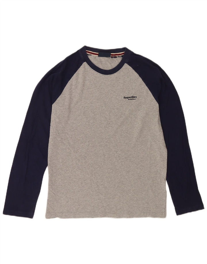 Męski top Superdry z długim rękawem, średnioszary, bawełniany w bloki kolorów