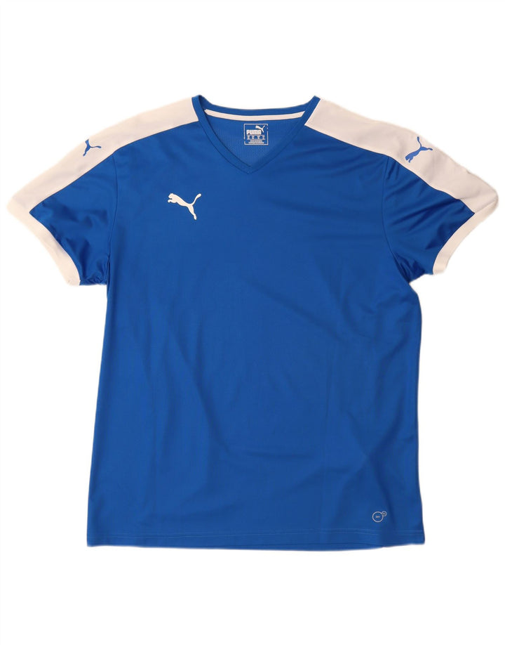 T-shirt męski Puma, top XL, niebieski, poliester z blokami kolorów