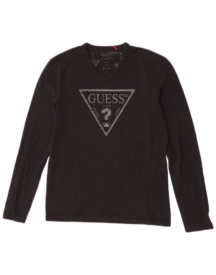 Męski graficzny top Guess z długim rękawem XL, czarny, bawełniany