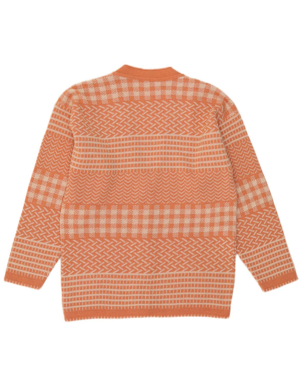 Vintage Womens Cardigan Sweater UK 14 Medium Orange Geometric Acrylic