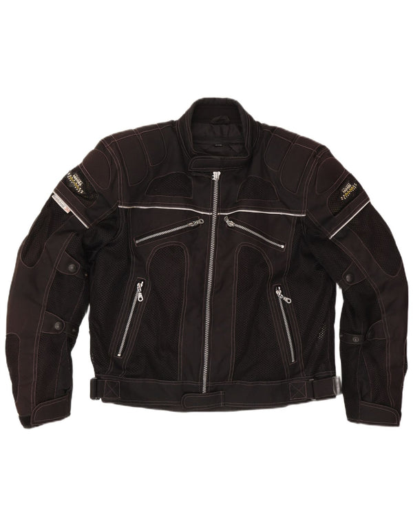 Vintage Mens Moto Racer Bomber Jacket UK 44 2XL Black Colourblock