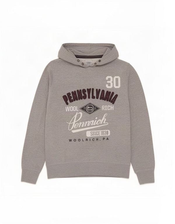 Męski sweter z kapturem Woolrich, średnioszary, bawełniany