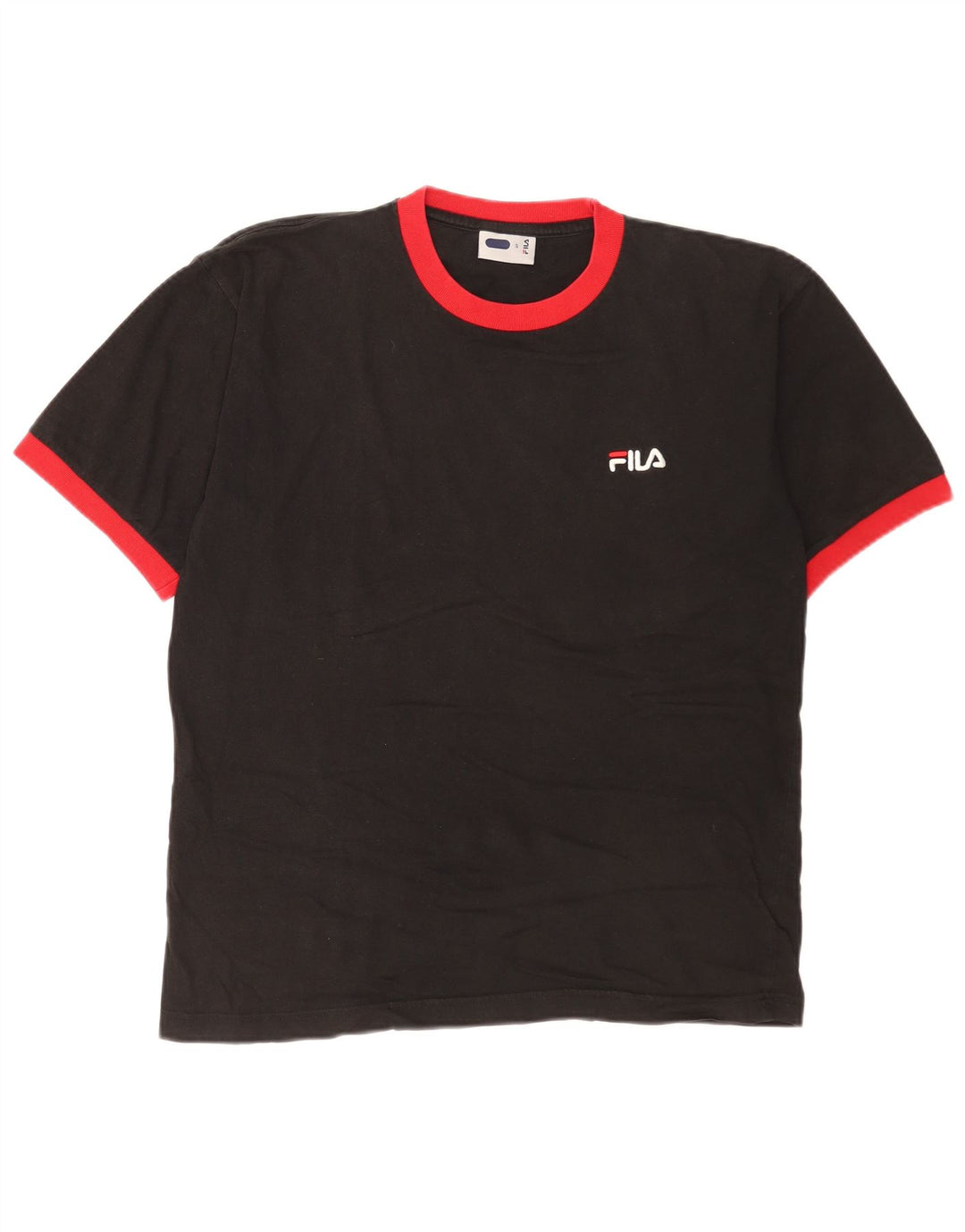 T-shirt męski Fila, mały, czarny, bawełniany z blokami kolorów