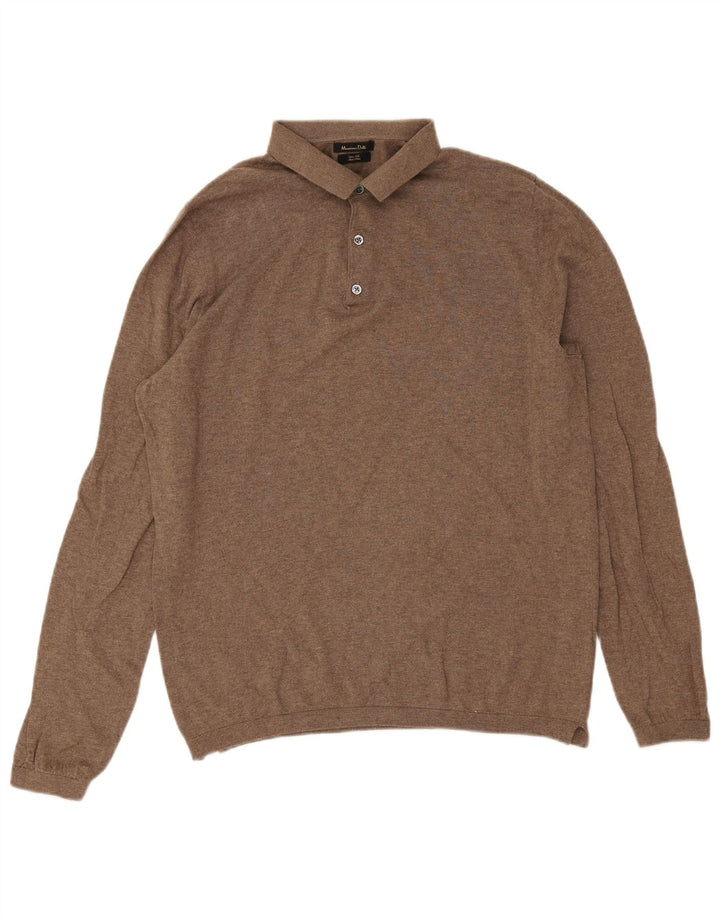 Męski sweter polo Massimo Dutti, duży, brązowy, bawełniany