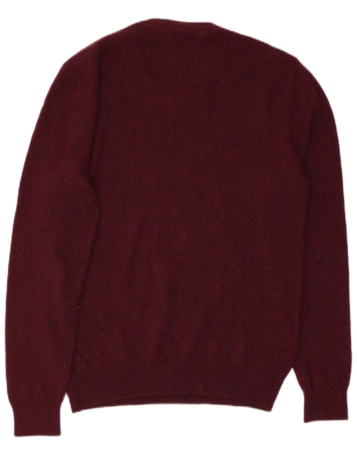 JACK WILLS Męski sweter z dekoltem w kształcie litery V, duży, bordowy, z wełny merynosów