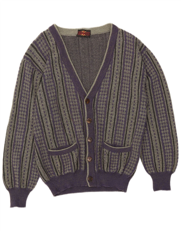 Vintage męski sweter kardigan IT 50 wełniany w średnie fioletowe paski