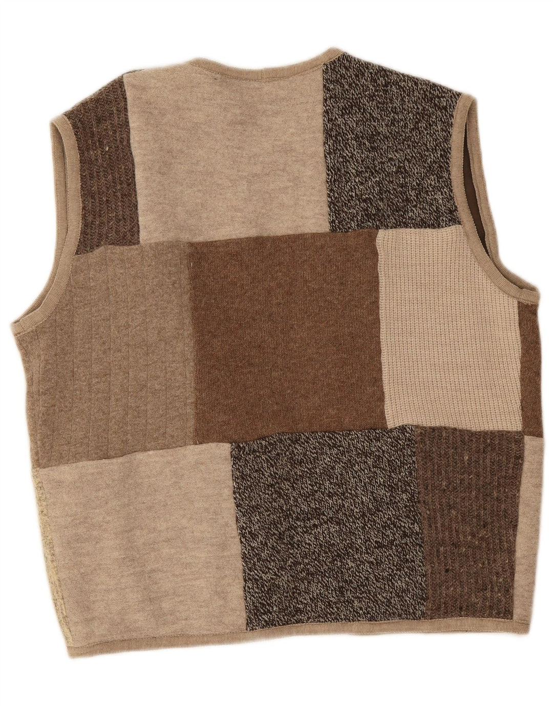 Vintage damski sweter bez rękawów z otwartym kardiganem UK 16, duży beżowy patchwork