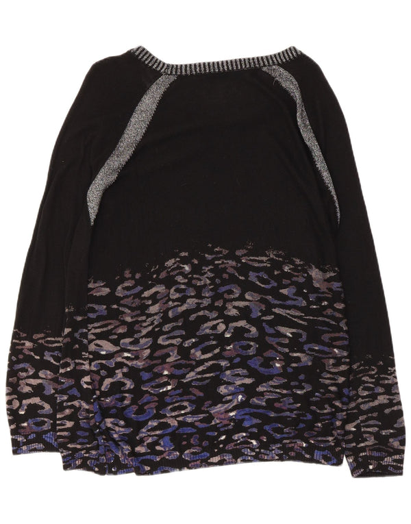 Damski sweter Desigual z dekoltem w łódkę UK 10 Mały czarny nadruk zwierzęcy