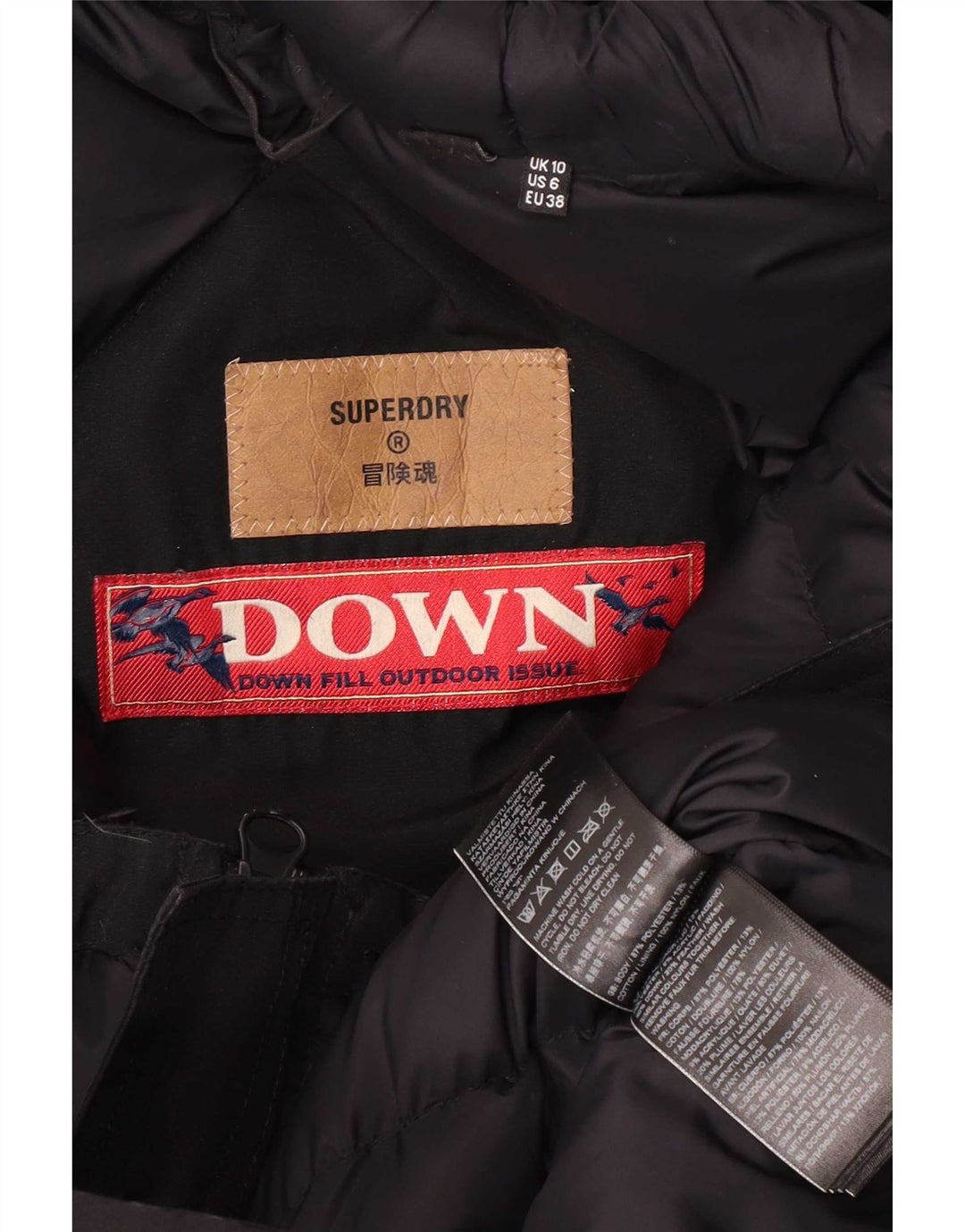 Damska kurtka parka z kapturem Superdry UK 10, mała, czarna, poliester