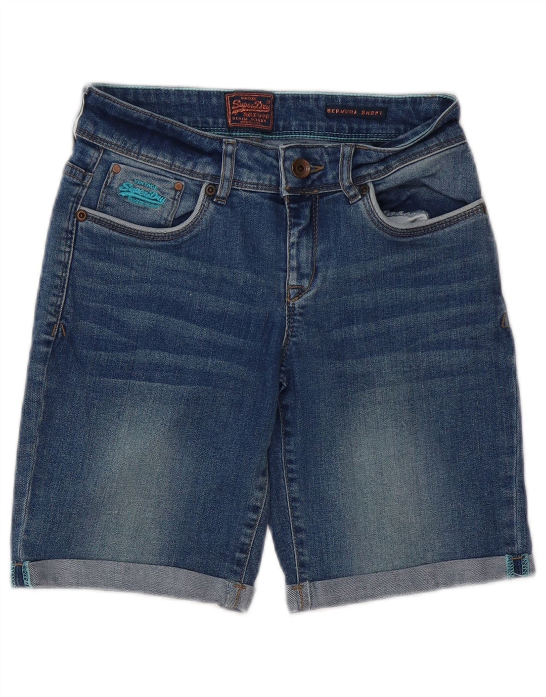 SUPERDRY Damskie bermudy dżinsowe W26 Małe, niebieskie, bawełniane