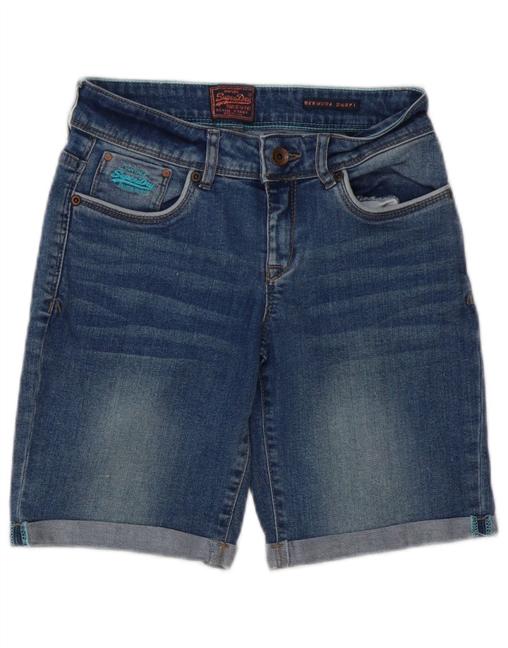 SUPERDRY Damskie bermudy dżinsowe W26 Małe, niebieskie, bawełniane