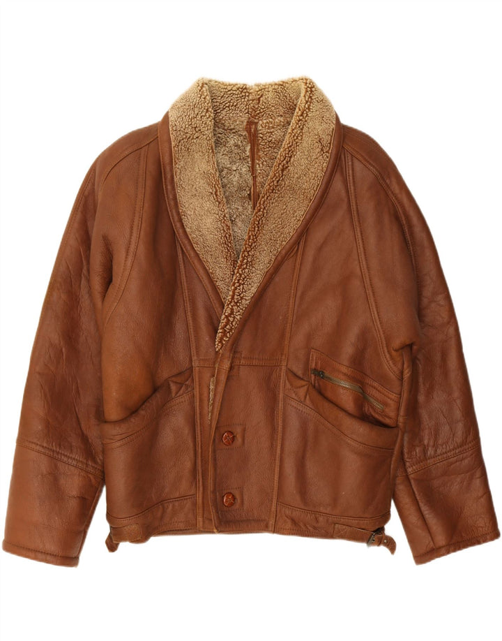 Męska kurtka shearling VINTAGE UK 42 XL brązowa