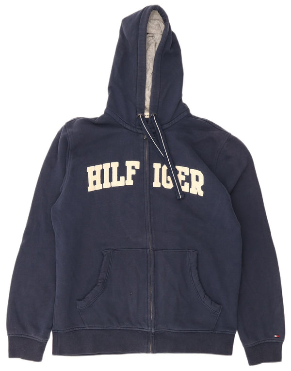 Męski sweter Tommy Hilfiger z grafiką i zamkiem błyskawicznym, duży, granatowy, bawełniany