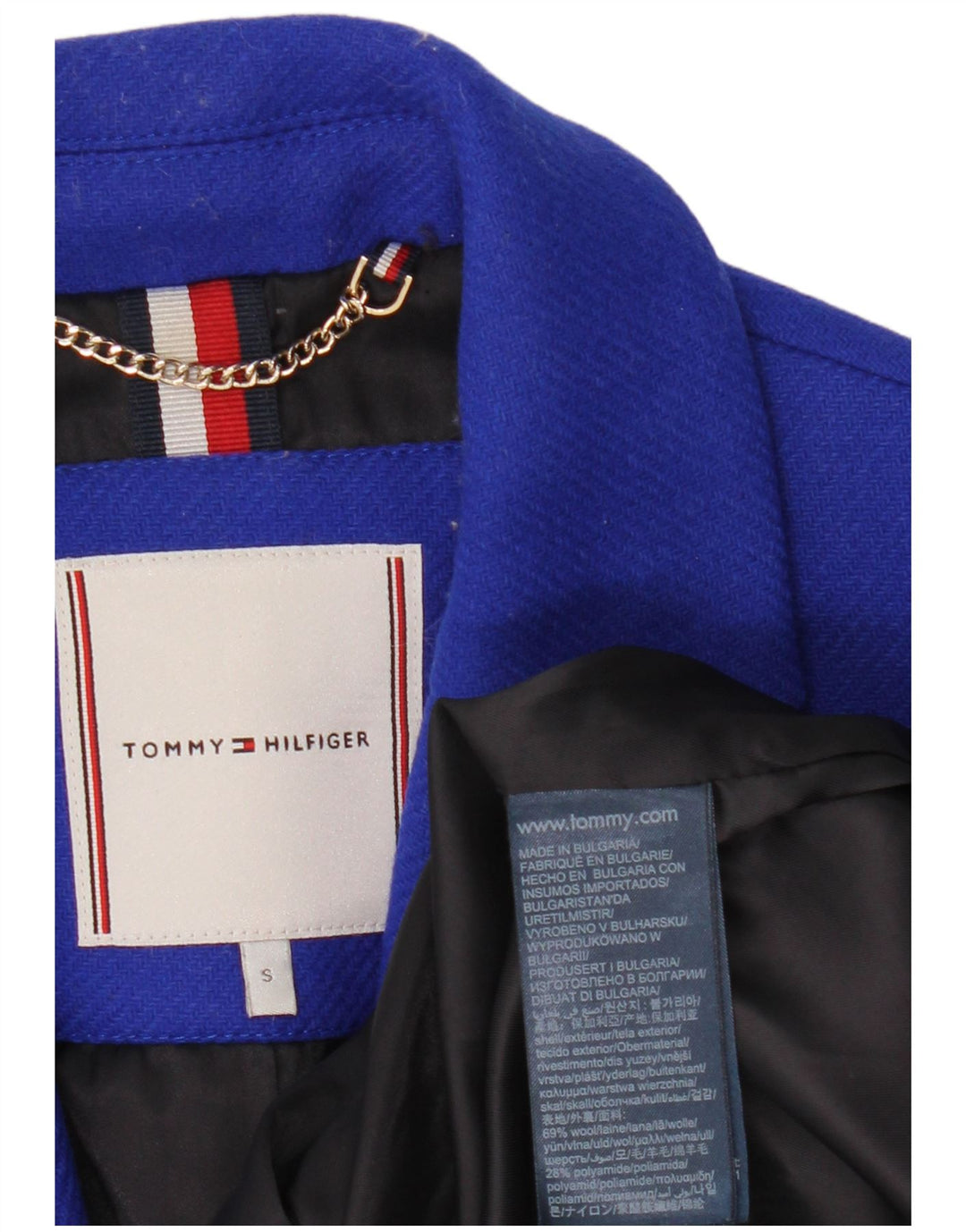 Płaszcz damski Tommy Hilfiger UK 10 Small, niebieska wełna