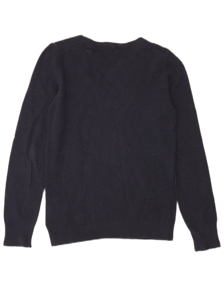 BENETTON Męski sweter z dekoltem w łódkę, mały, granatowy, z dziewiczej wełny