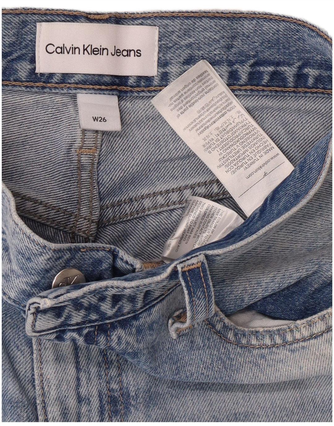 Damskie jeansy Calvin Klein w trudnej sytuacji z wysokim stanem W26 L28 Niebieski Grunge
