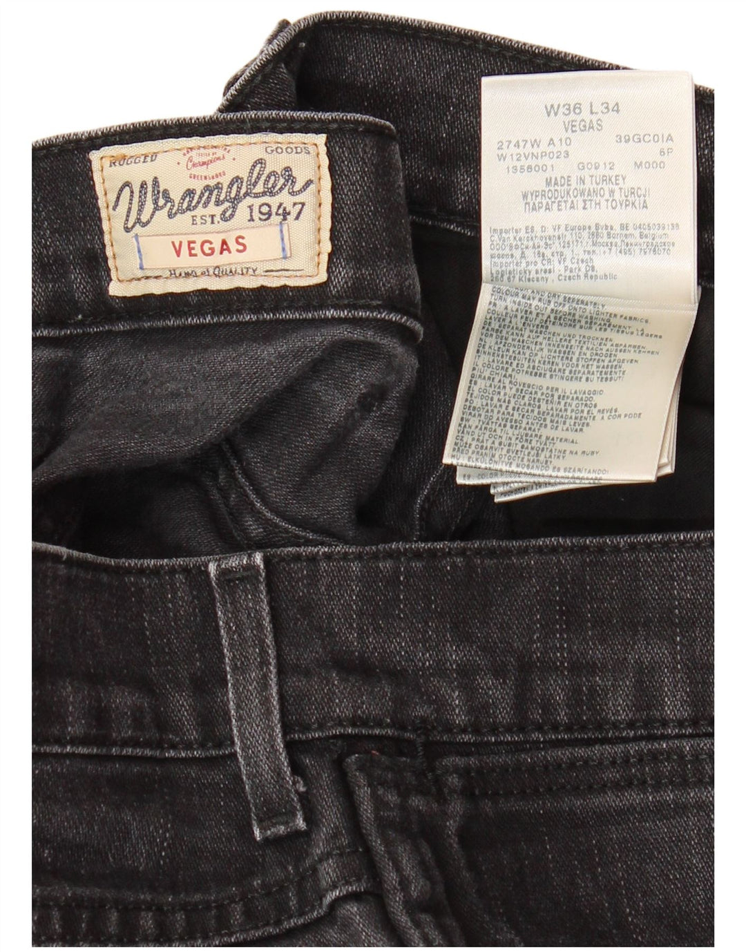 Męskie jeansy obcisłe WRANGLER Vegas W36 L34, czarne, bawełniane