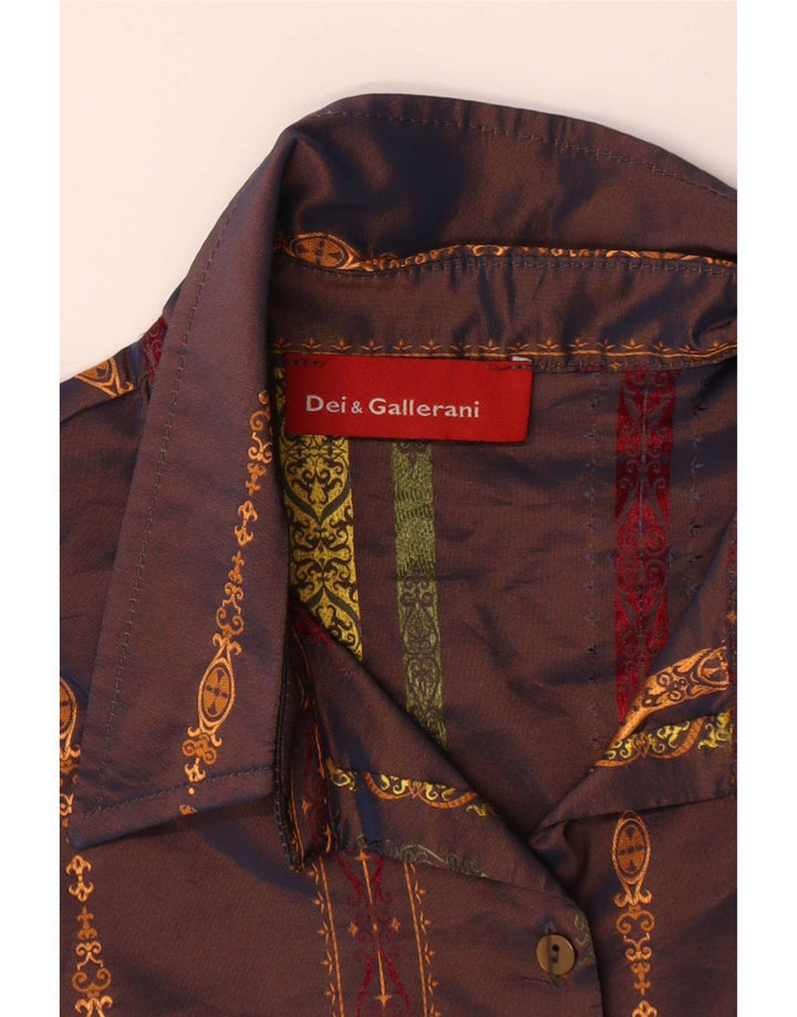 Damska bluzka koszulowa w stylu vintage UK 12 Średni brąz Paisley