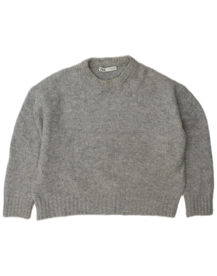 Damski sweter oversize z wycięciem pod szyją Zara UK 14 Średni szary akryl