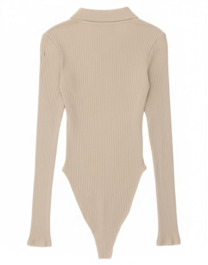 Body damskie z długim rękawem Zara UK 8 Small Beżowa bawełna