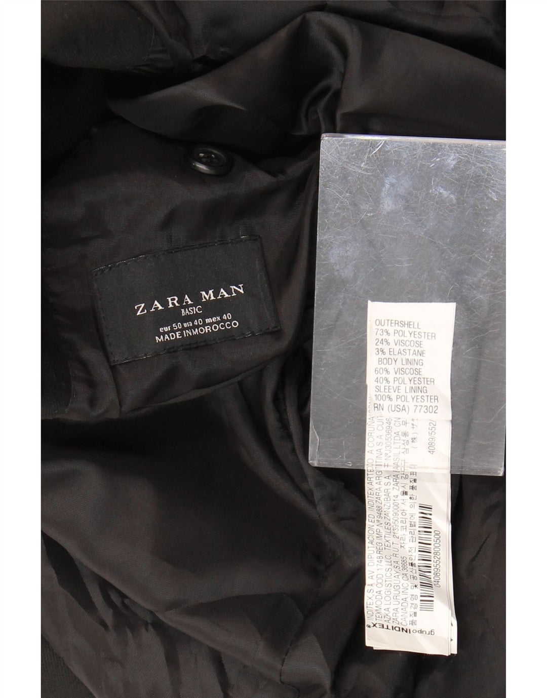 Męska marynarka ZARA zapinana na 2 guziki EU 50, średni czarny poliester
