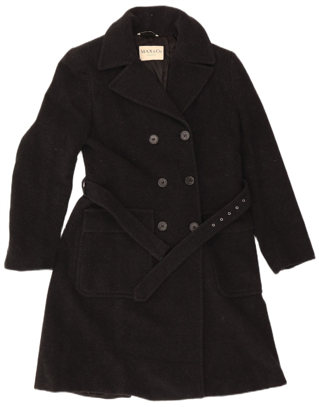 Max & Co. Damski płaszcz oversize z podwójnymi piersiami UK 10, mały, czarny, wełniany