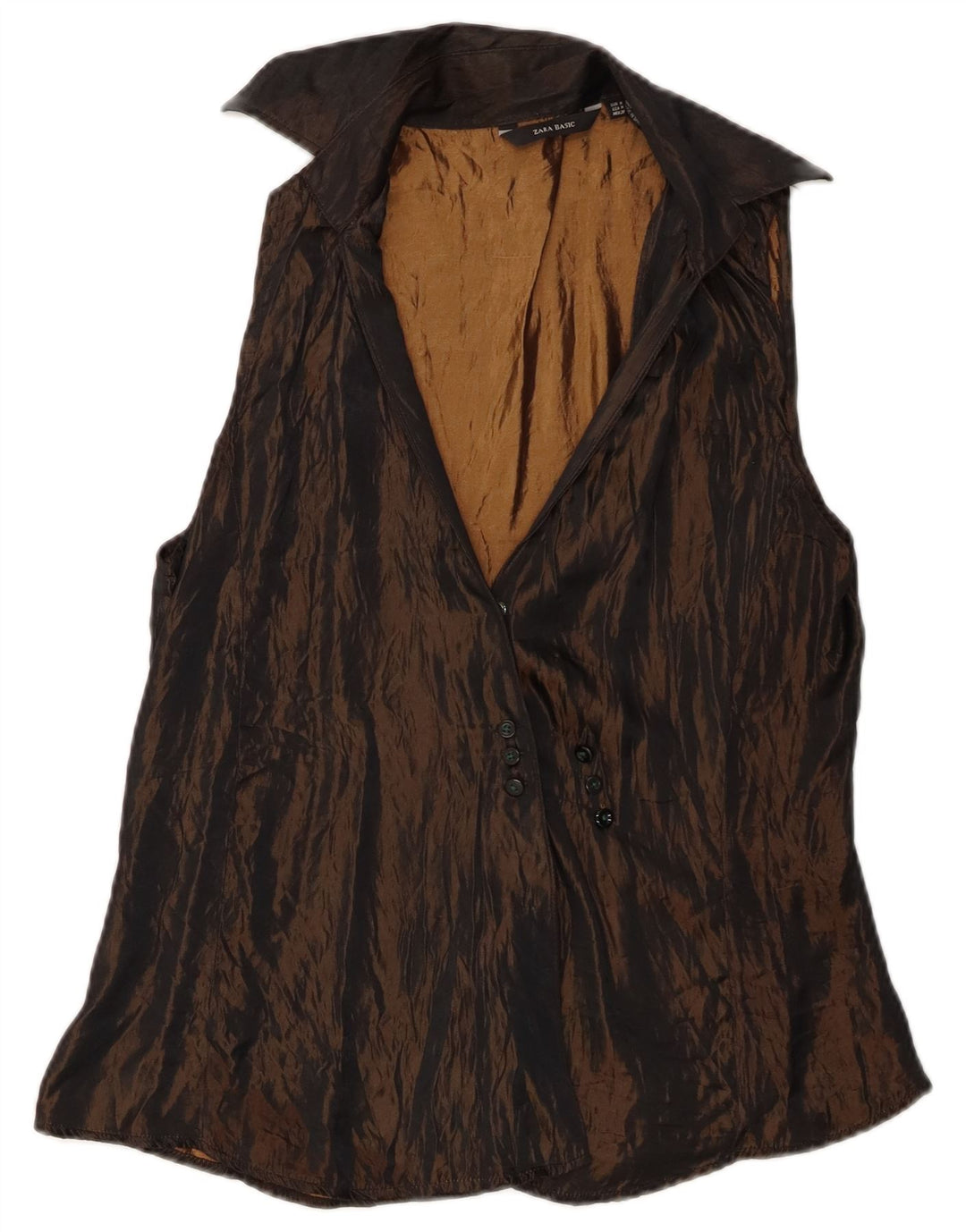 Damska bluzka koszulowa bez rękawów Zara UK 12 Średni brązowy octan