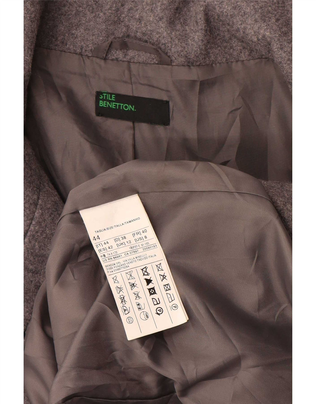 Płaszcz damski Benetton UK 12, średnioszary, wełniany