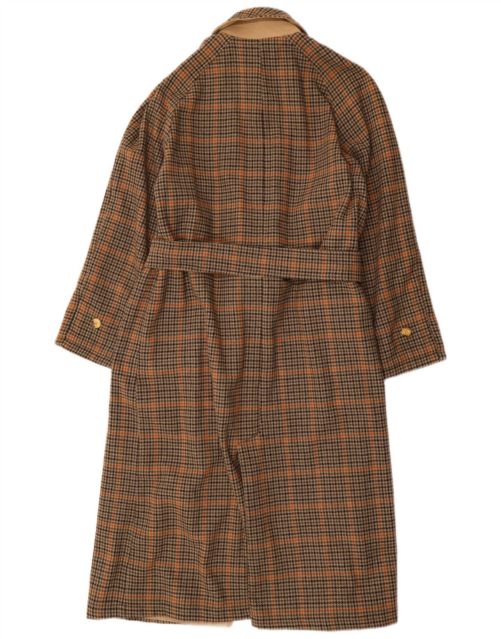 Dwustronny płaszcz damski w stylu vintage UK 14, bawełna w średnią beżową kratkę