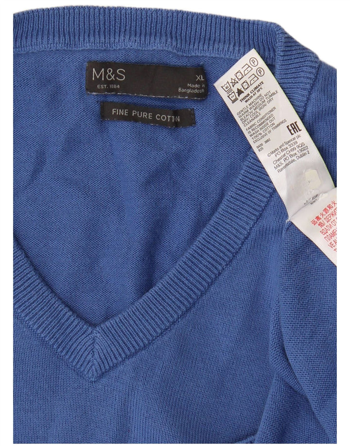 Marks & Spencer Męski sweter z dekoltem w kształcie litery V, XL, niebieski, bawełniany, klasyczny